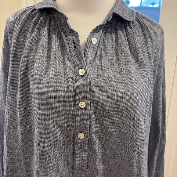 LOFT woman’s blue pullover blouse with 5-button close.  Size L - Picture 2 of 7